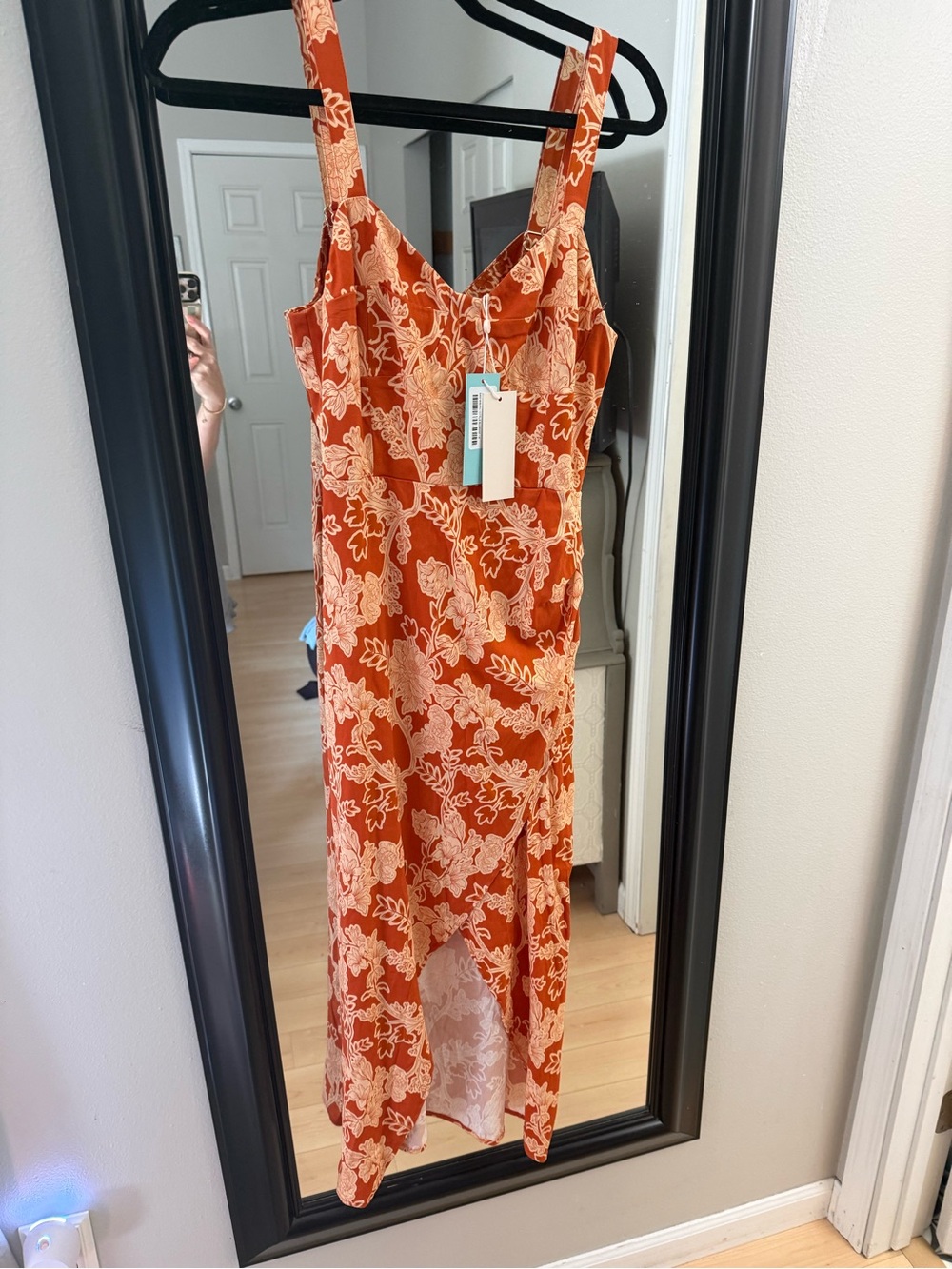 Shore Burnt Orange Floral Midi Dress with Cream Print NWT